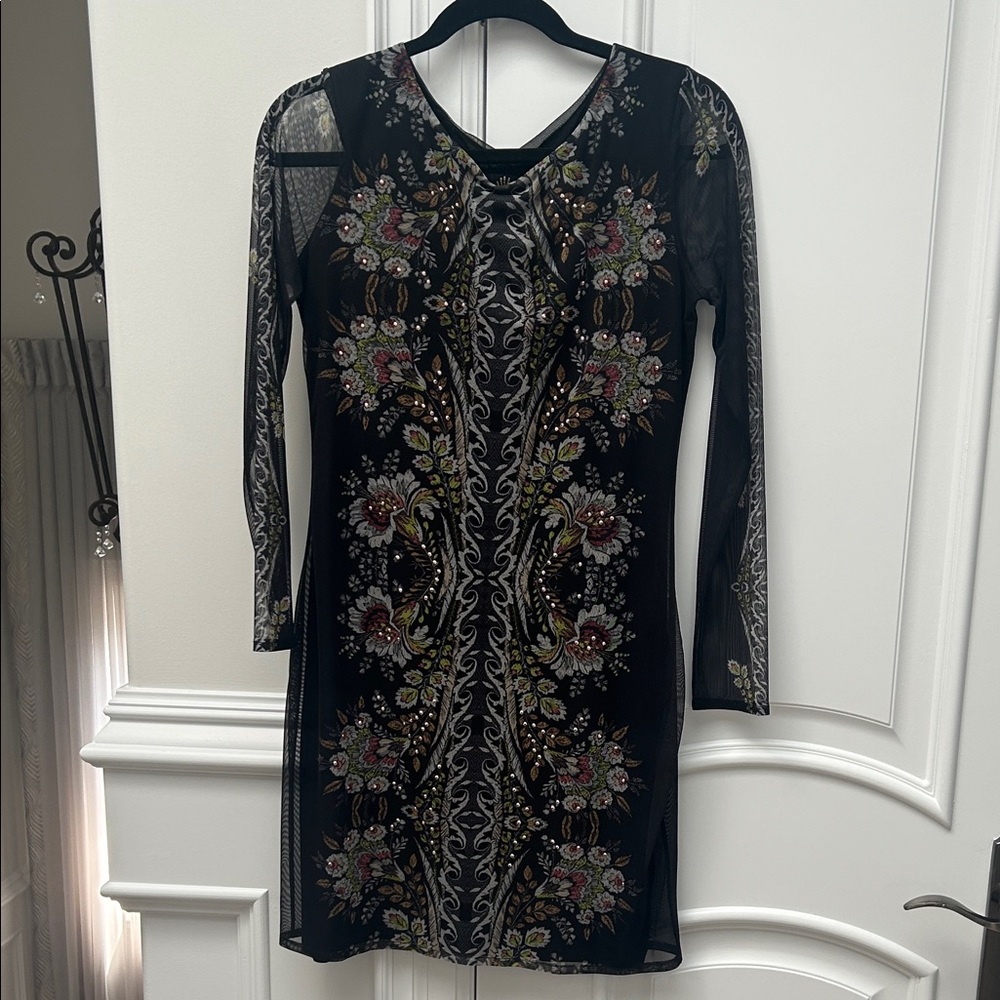 Desigual Elegant Black Dress with Floral Embroidery